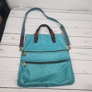 Fossil Explorer Turquoise Leather Foldover Crossbody Bag